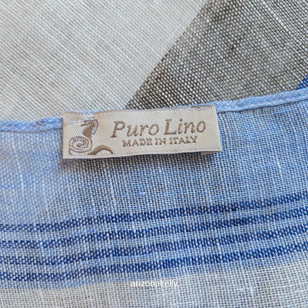 Puro Lino Linen Scarf Stripe Blue White & Taupe Italian Linen - Picture 2 of 8